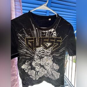 Guess Black Tee with Gold and White Tiger Design